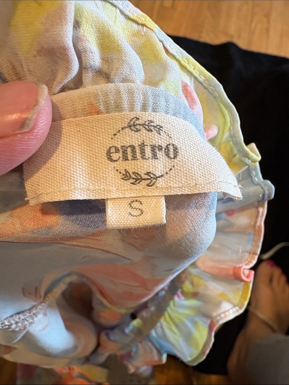 entro Pastel Watercolor Tie-Neck Blouse - Pink, Blue & Yellow - Picture 4 of 5